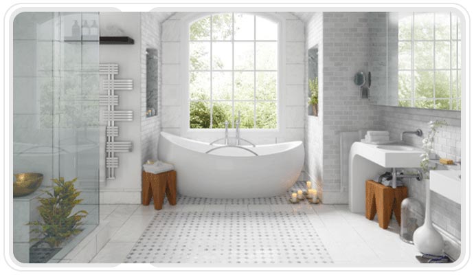 modern bathroom with a free standing tub